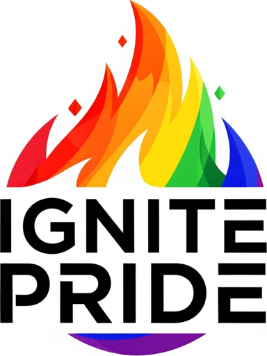 Ignite Pride rainbow flame logo